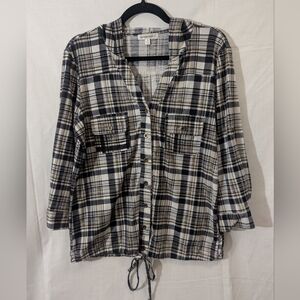 Roommates Plaid Button Up Hooded Long Sleeve Shirt, Size Small